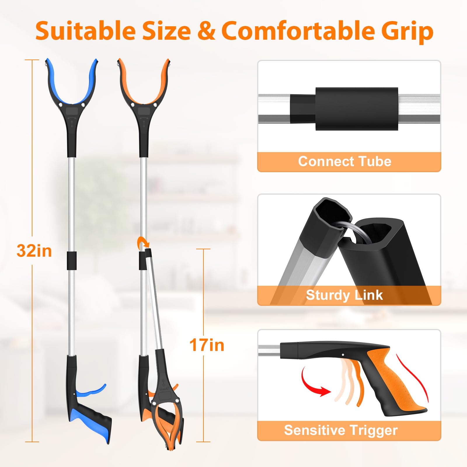 REWKCY 32in/83cm Grabber Reacher Tool 2-Pack, Foldable Reacher Grabber with 360° Rotating Jaw & Magnet, Heavy Duty Pick Up Stick for Seniors