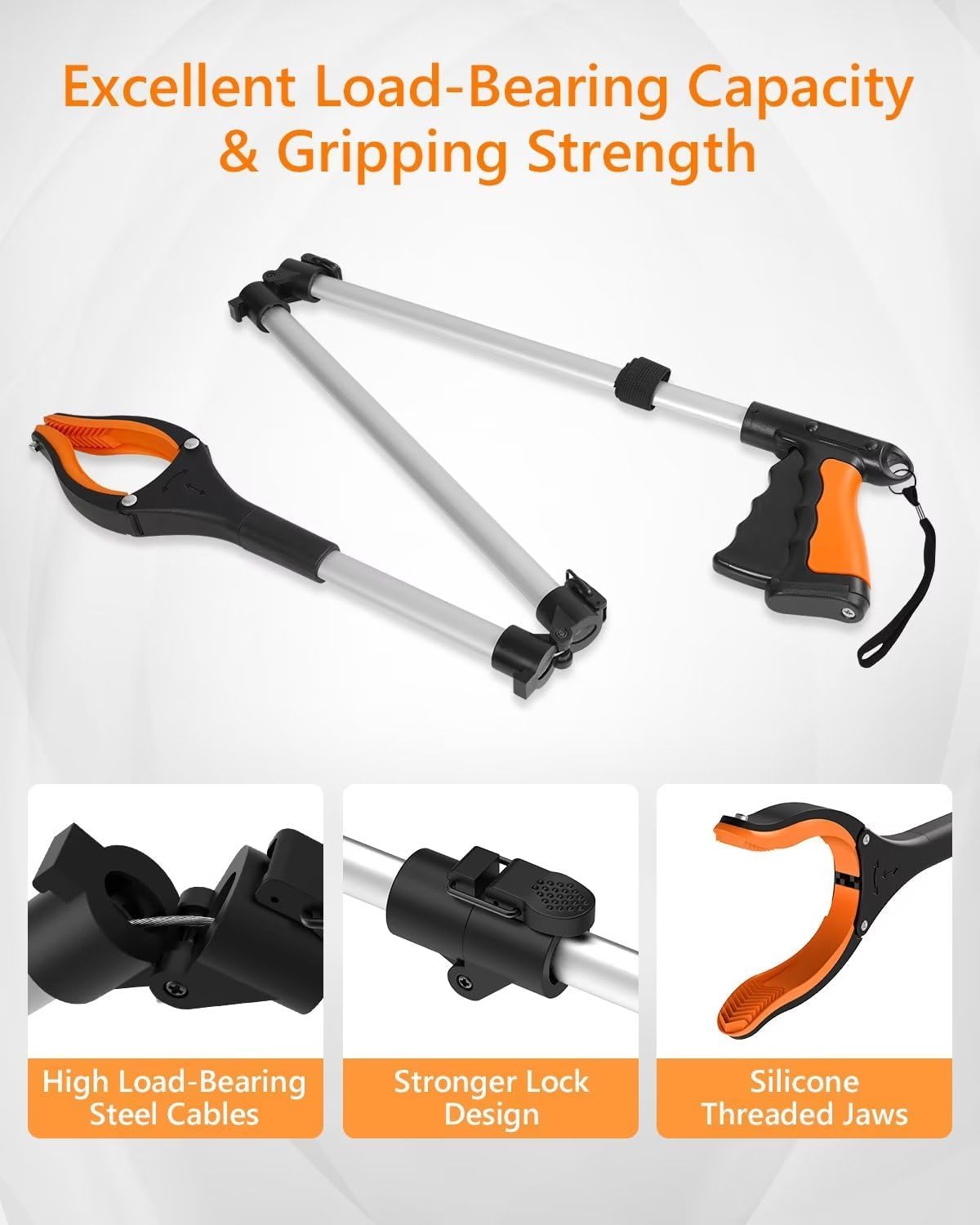 REWKCY 43-Inch/109cm Extra Long Grabber Tool, Reacher Grabber with 2 Magnets+360° Rotating Jaw,Reacher Grabber for Seniors