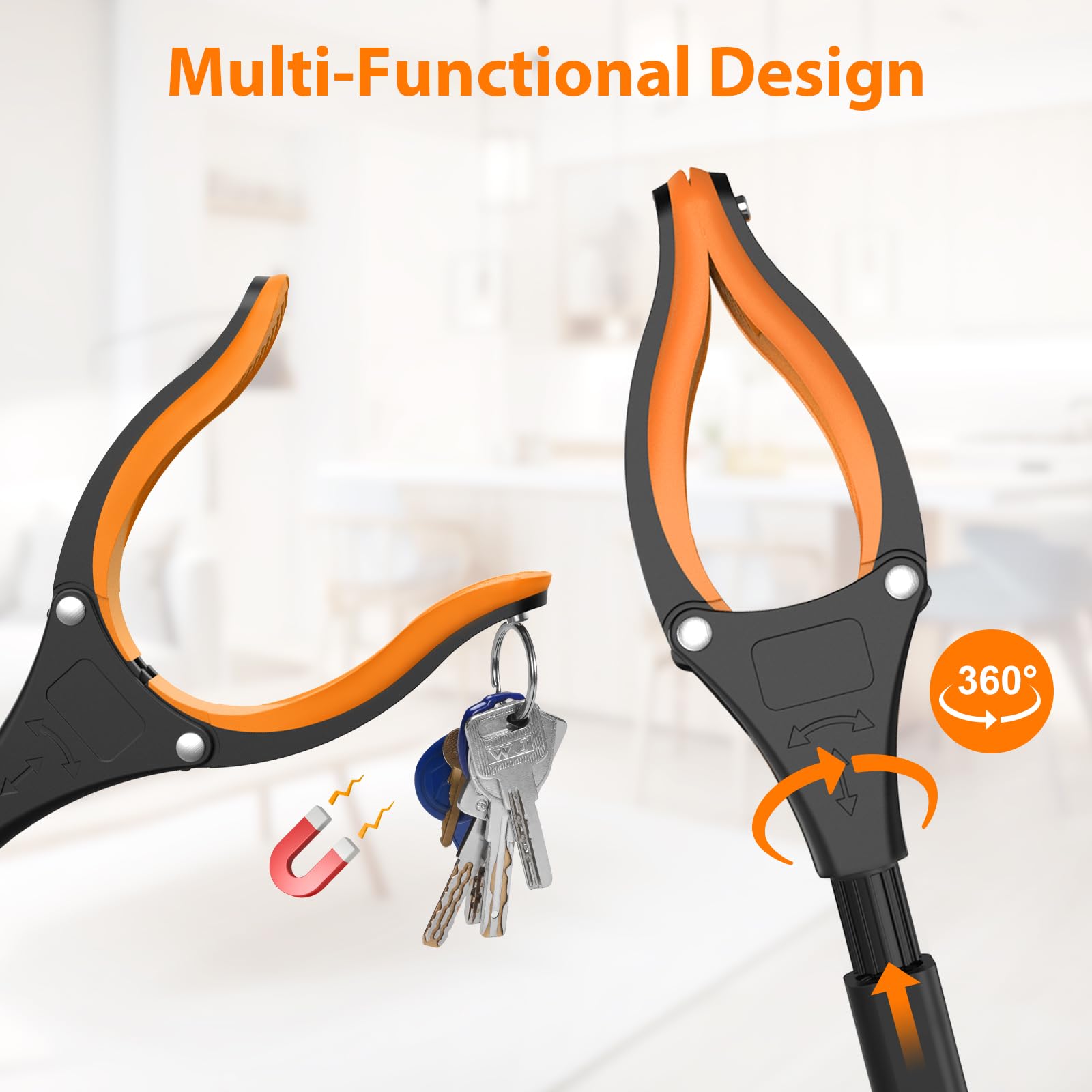 REWKCY 32in/83cm Grabber Reacher Tool 2-Pack, Foldable Reacher Grabber with 360° Rotating Jaw & Magnet, Heavy Duty Pick Up Stick for Seniors