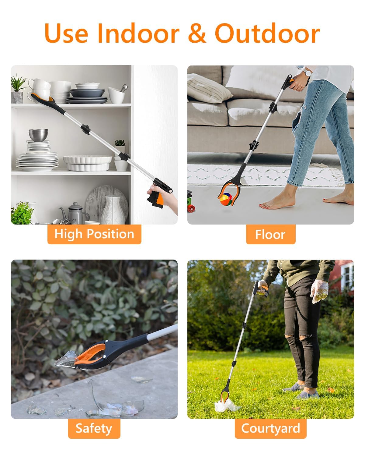 REWKCY 43-Inch/109cm Extra Long Grabber Tool, Reacher Grabber with 2 Magnets+360° Rotating Jaw,Reacher Grabber for Seniors