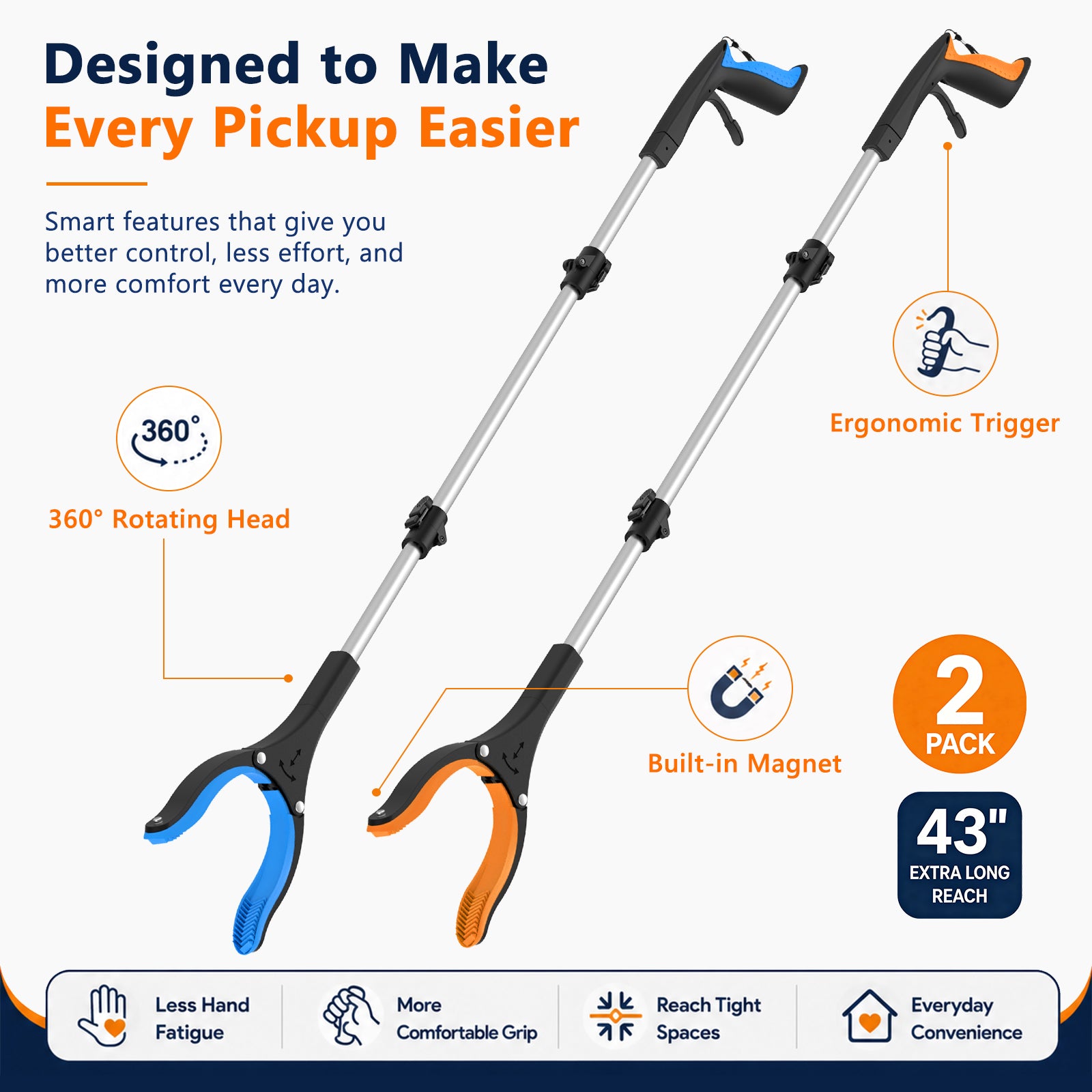 43 Inch Long Grabber Reacher Tool 2 Pack - Image 3